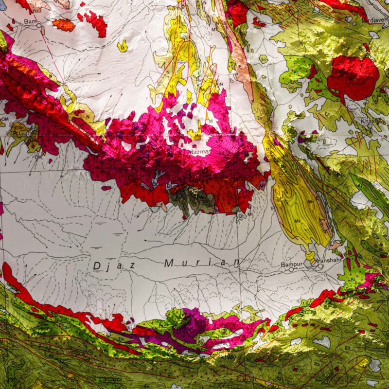 Iran Geological Map 1957 :Shaded relief map – flat print (not a 3D raised map)
