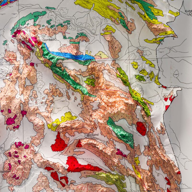 Iran Geological Map 1957 :Shaded relief map – flat print (not a 3D raised map)