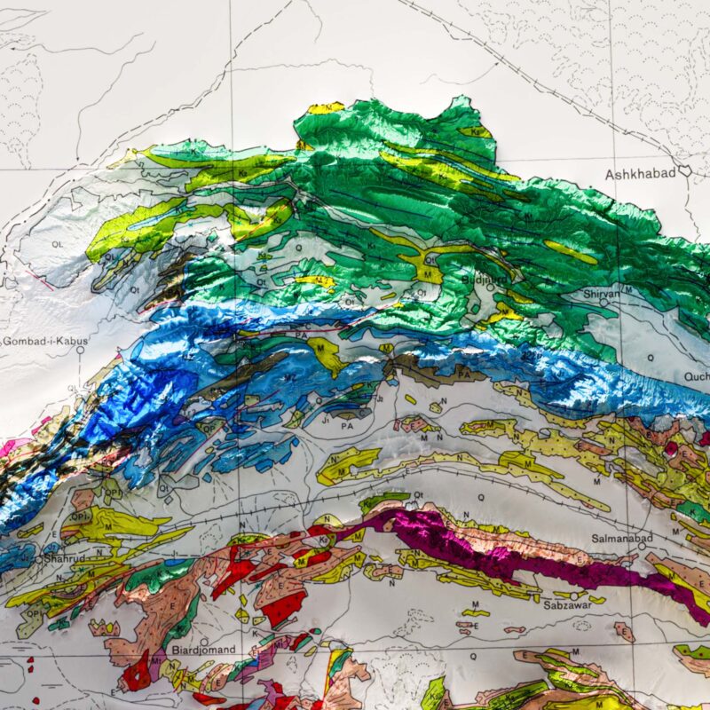 Iran Geological Map 1957 :Shaded relief map – flat print (not a 3D raised map)