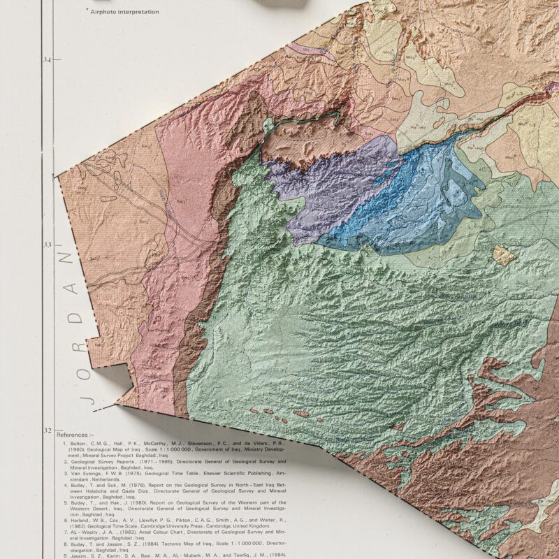 Iraq Geological Map 1986 :Shaded relief map – flat print (not a 3D raised map)