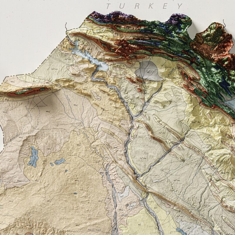Iraq Geological Map 1986 :Shaded relief map – flat print (not a 3D raised map)