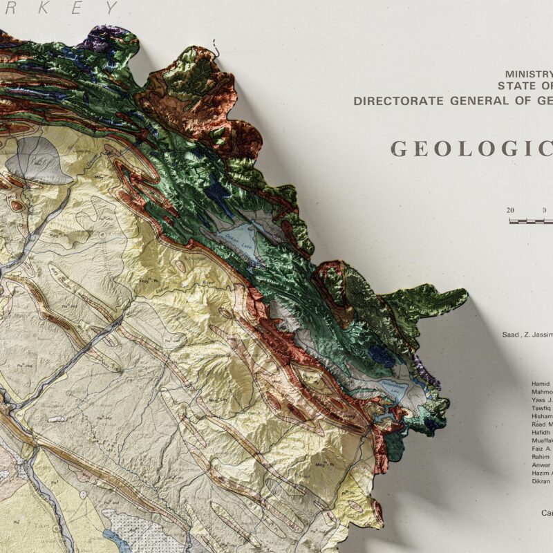 Iraq Geological Map 1986 :Shaded relief map – flat print (not a 3D raised map)