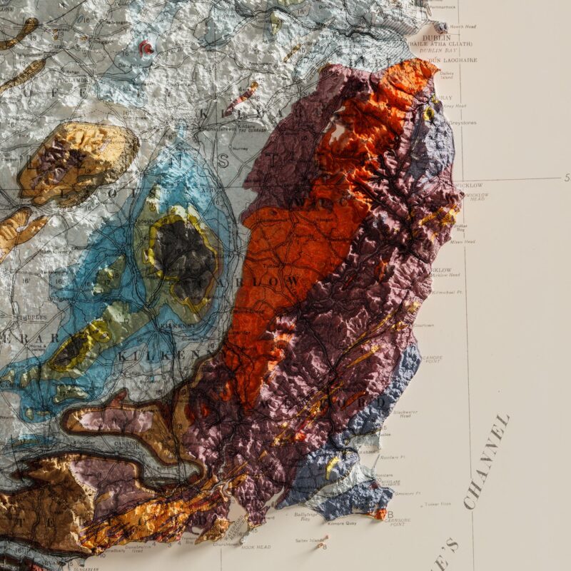 Ireland Map 1962, Geology :Shaded relief map – flat print (not a 3D raised map)