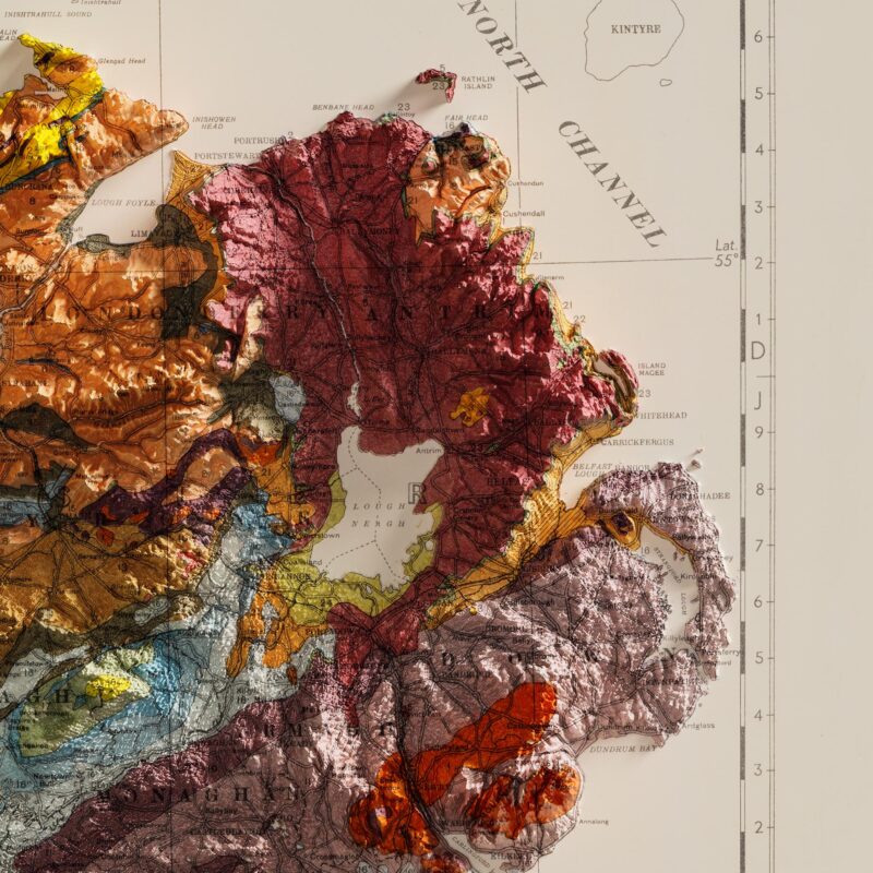 Ireland Map 1962, Geology :Shaded relief map – flat print (not a 3D raised map)