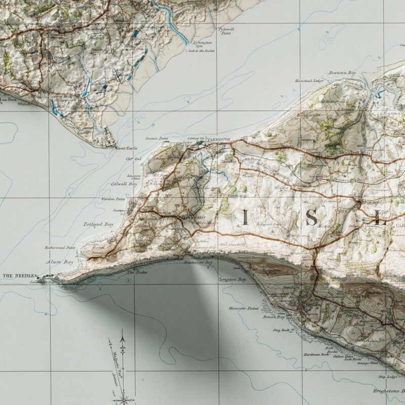 Isle of Wight Map 1919 :Shaded relief map – flat print (not a 3D raised map)