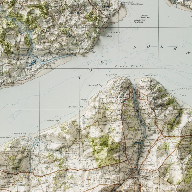 Isle of Wight Map 1919 :Shaded relief map – flat print (not a 3D raised map)