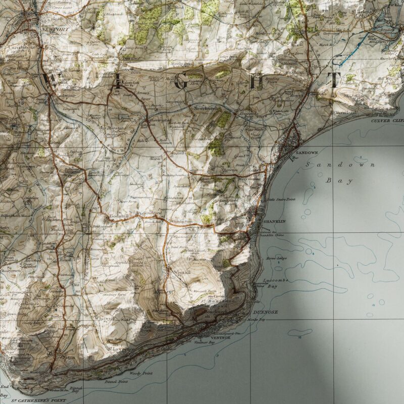 Isle of Wight Map 1919 :Shaded relief map – flat print (not a 3D raised map)