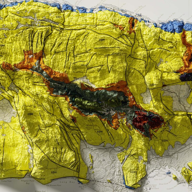 Jamaica Geological Map 1972 :Shaded relief map – flat print (not a 3D raised map)