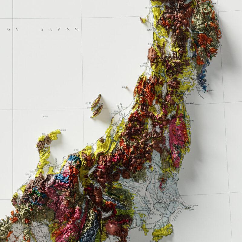 Japan Geological Map 1956 :Shaded relief map – flat print (not a 3D raised map)
