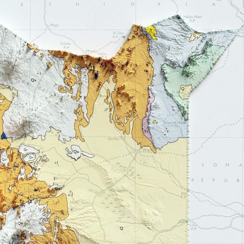 Kenya Map 1962 :Shaded relief map – flat print (not a 3D raised map)