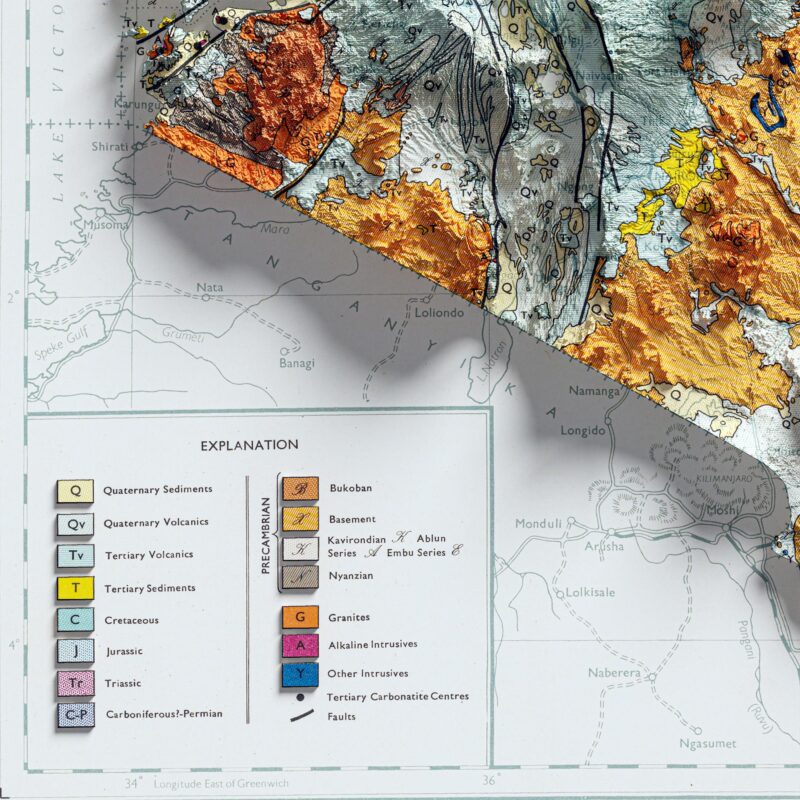 Kenya Map 1962 :Shaded relief map – flat print (not a 3D raised map)