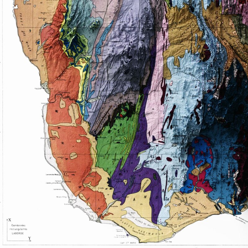 Madagascar Map 1957 :Shaded relief map – flat print (not a 3D raised map)