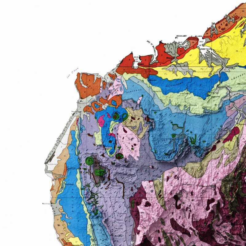 Madagascar Map 1957 :Shaded relief map – flat print (not a 3D raised map)