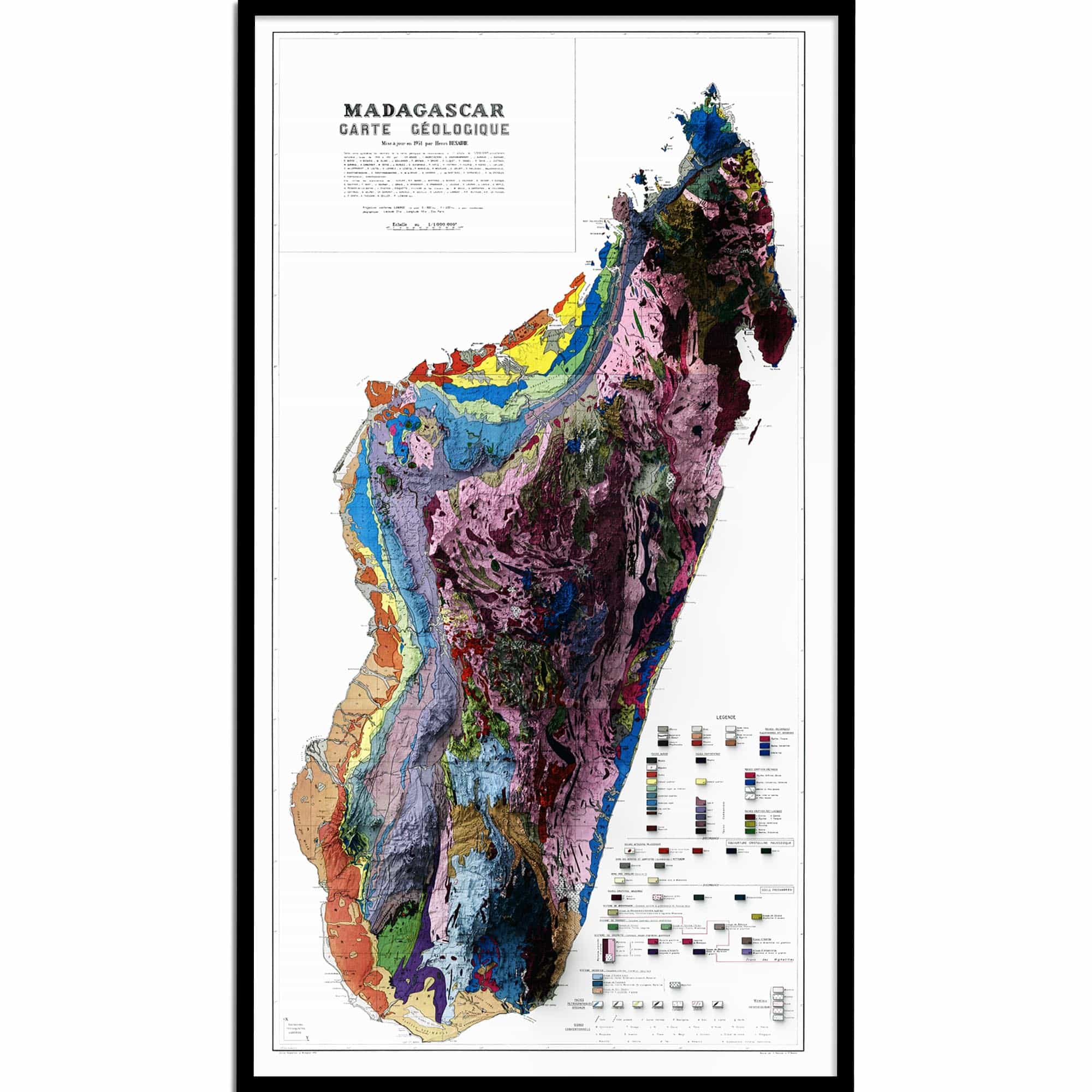 Madagascar Map 1957 :Shaded relief map – flat print (not a 3D raised map)