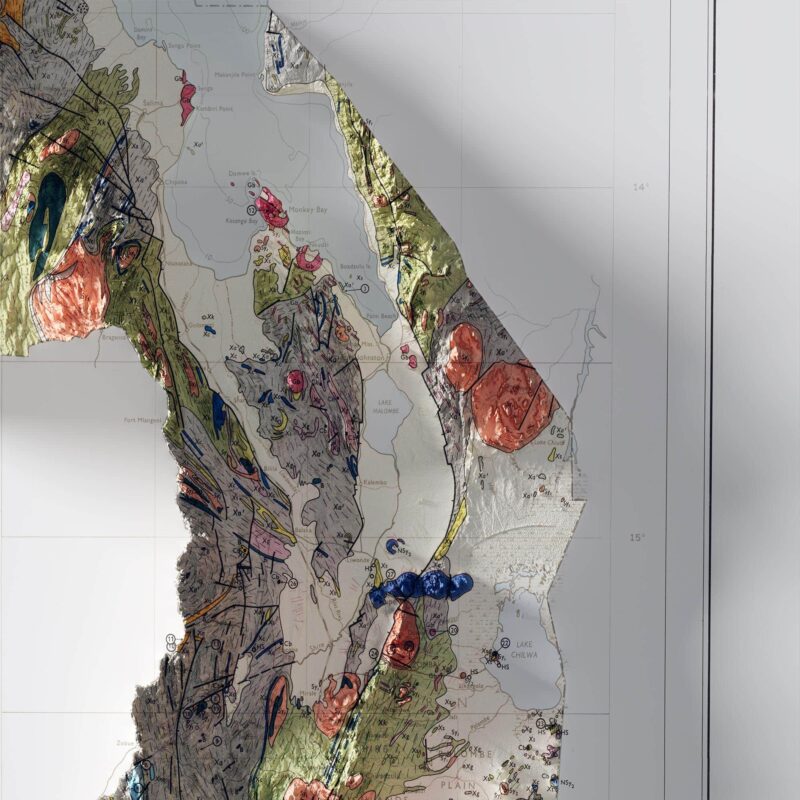 Malawi Map 1966, Geology :Shaded relief map – flat print (not a 3D raised map)