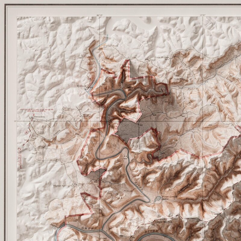 Mammoth Cave National Park Map 1930 : :Shaded relief map – flat print (not a 3D raised map)