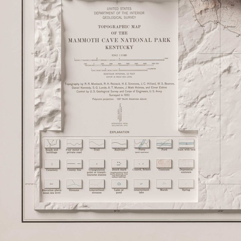 Mammoth Cave National Park Map 1930 : :Shaded relief map – flat print (not a 3D raised map)