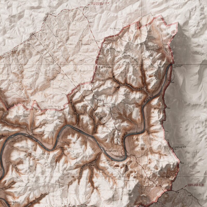 Mammoth Cave National Park Map 1930 : :Shaded relief map – flat print (not a 3D raised map)