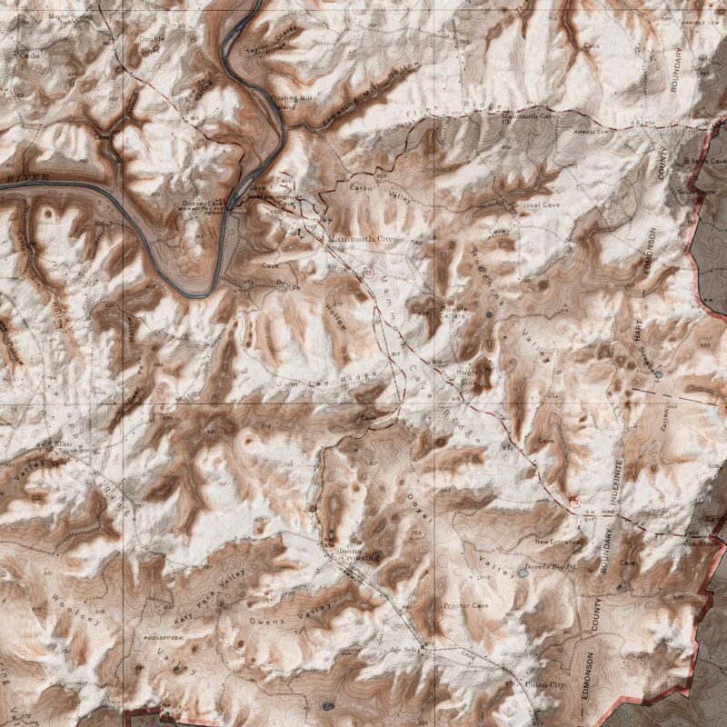 Mammoth Cave National Park Map 1930 : :Shaded relief map – flat print (not a 3D raised map)