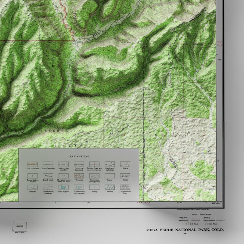 Mesa Verde Map 1967, Topography :Shaded relief map – flat print (not a 3D raised map)