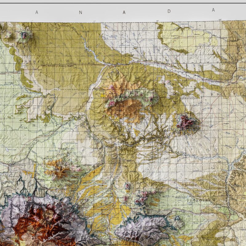 Montana Map 1955, Geology :Shaded relief map – flat print (not a 3D raised map)