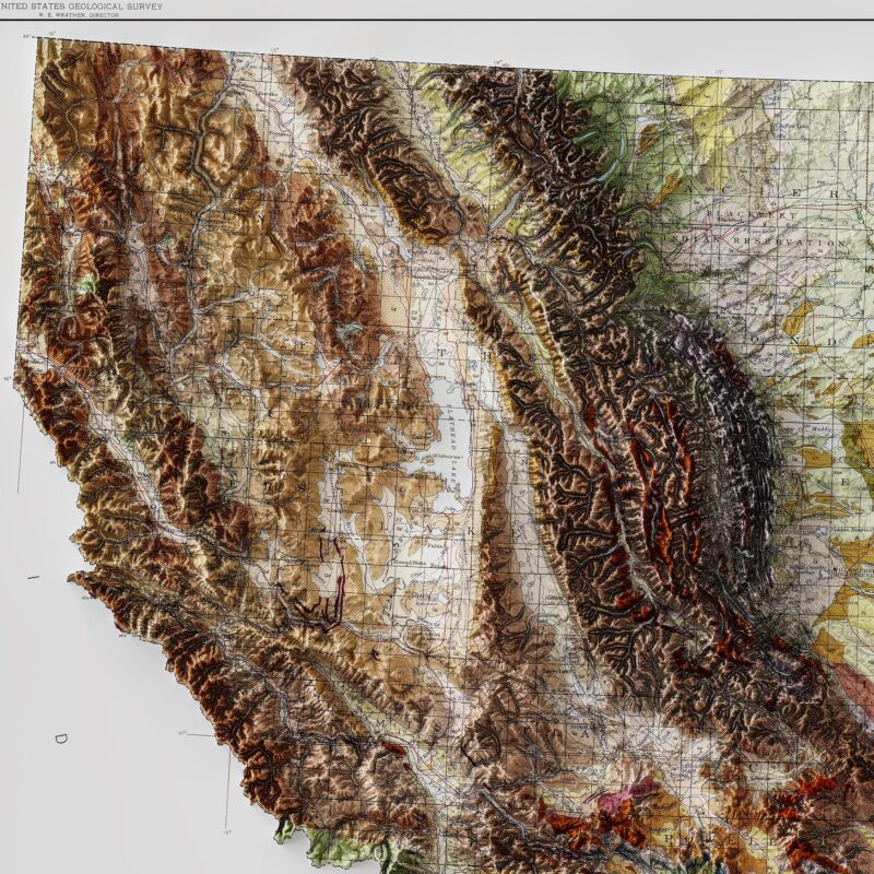 Montana Map 1955, Geology :Shaded relief map – flat print (not a 3D raised map)