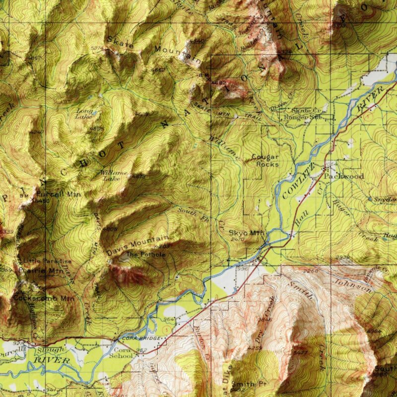 Mount Rainier Map 1924 :Shaded relief map – flat print (not a 3D raised map)