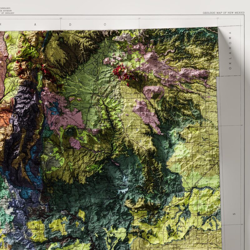 New Mexico Geologic Map 1965 :Shaded relief map – flat print (not a 3D raised map)