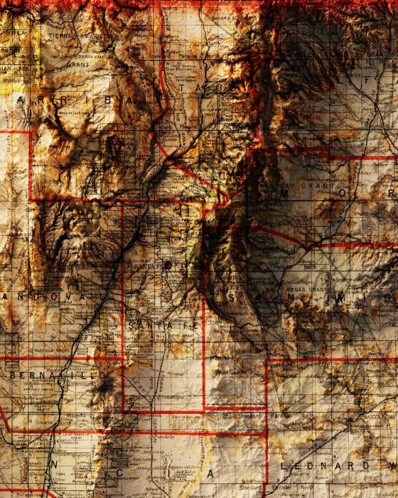 New Mexico Map 1903, Topography  :Shaded relief map – flat print (not a 3D raised map)