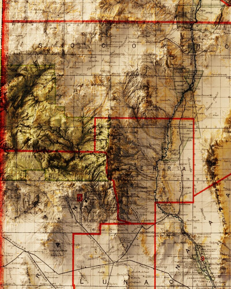 New Mexico Map 1903, Topography  :Shaded relief map – flat print (not a 3D raised map)