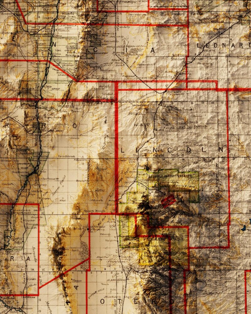 New Mexico Map 1903, Topography  :Shaded relief map – flat print (not a 3D raised map)