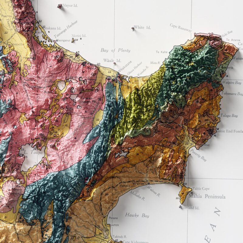 New Zealand North Island Map 1947 :Shaded relief map – flat print (not a 3D raised map)