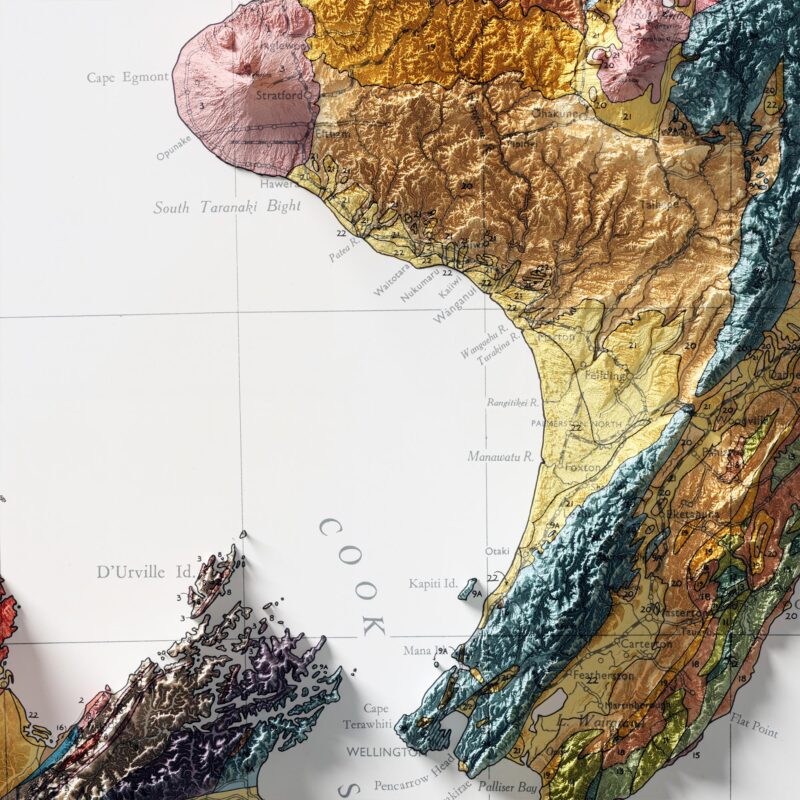 New Zealand North Island Map 1947 :Shaded relief map – flat print (not a 3D raised map)