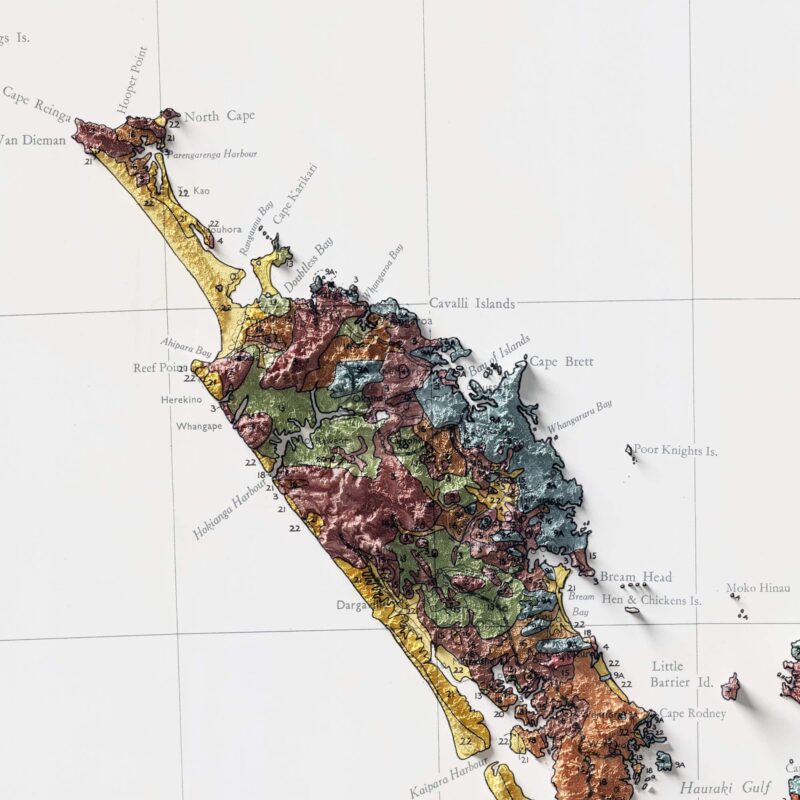 New Zealand North Island Map 1947 :Shaded relief map – flat print (not a 3D raised map)