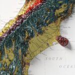 New Zealand South Island Geological Map 1947 :Shaded relief map – flat print (not a 3D raised map)