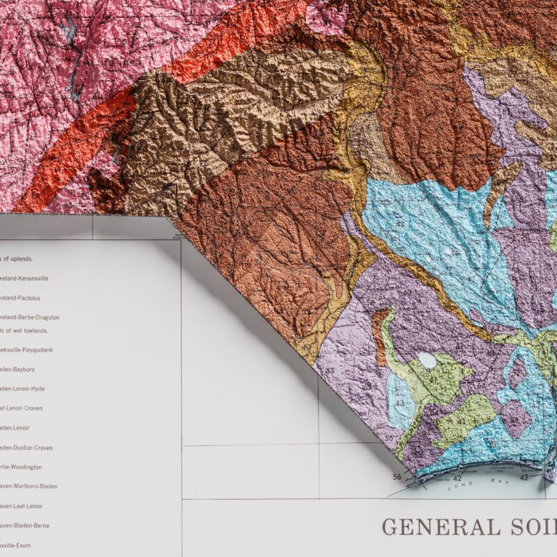 North Carolina Map 1990, Geology :Shaded relief map – flat print (not a 3D raised map)