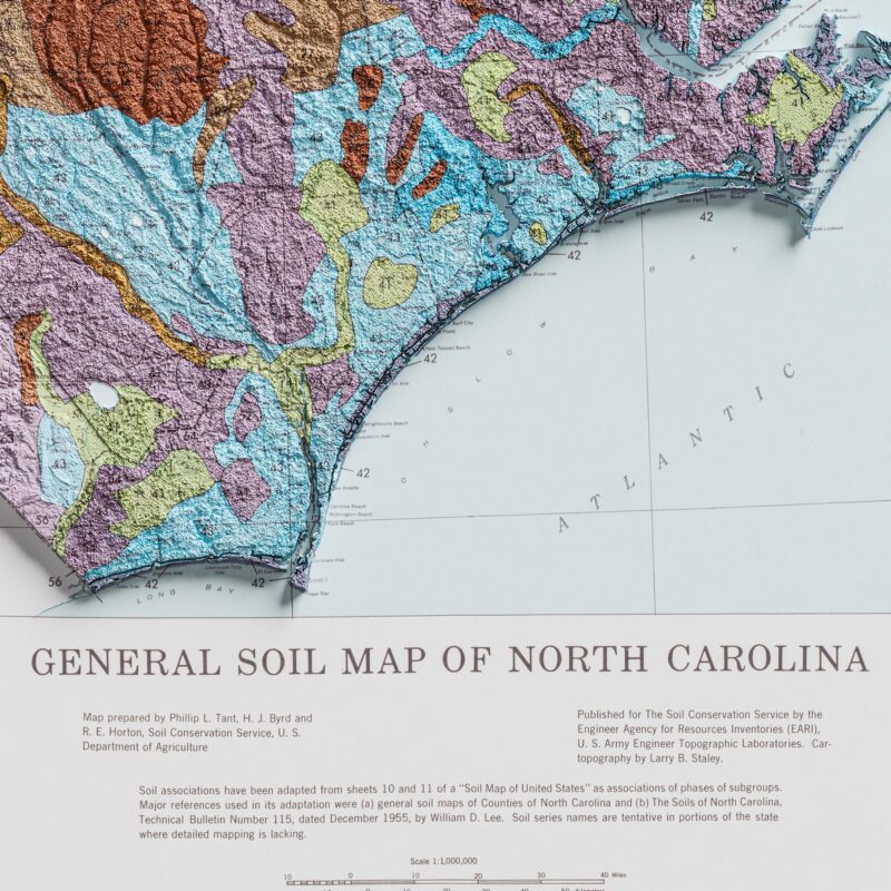 North Carolina Map 1990, Geology :Shaded relief map – flat print (not a 3D raised map)