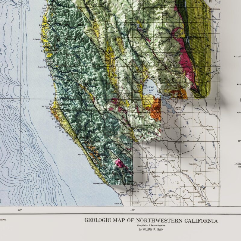 Map Of Northern California 1953 :Shaded relief map – flat print (not a 3D raised map)