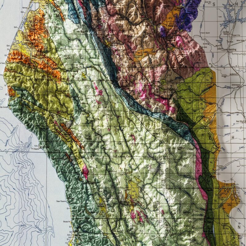 Map Of Northern California 1953 :Shaded relief map – flat print (not a 3D raised map)