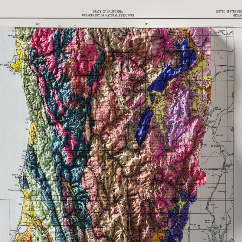 Map Of Northern California 1953 :Shaded relief map – flat print (not a 3D raised map)