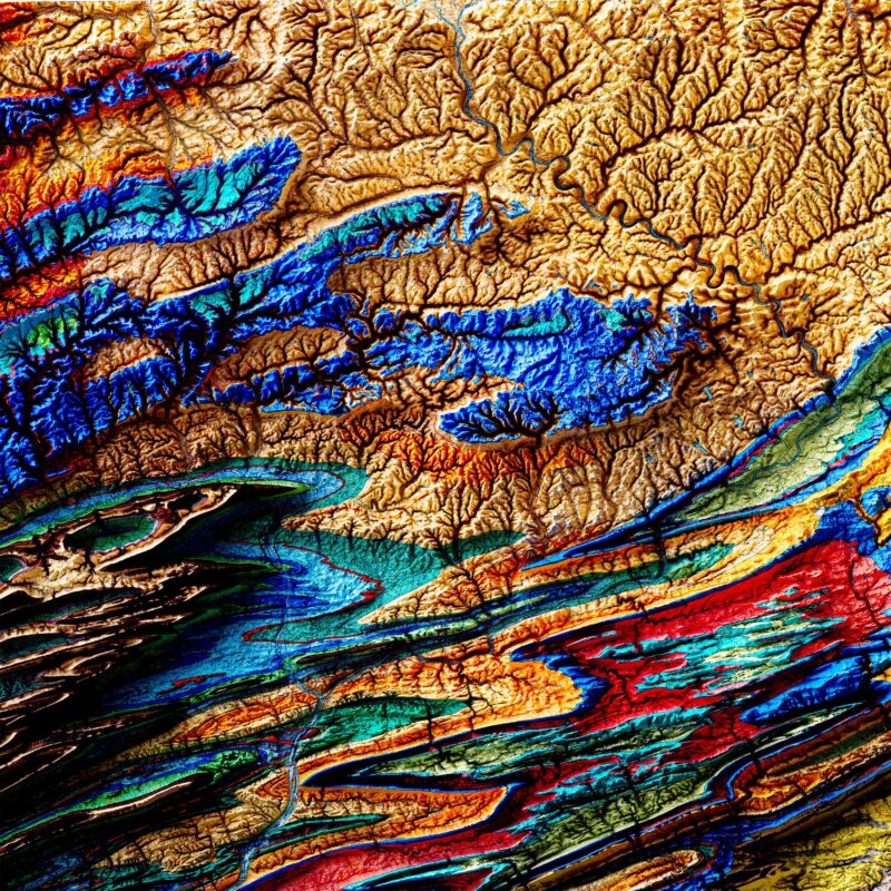 Pennsylvania Map 1960, Geology :Shaded relief map – flat print (not a 3D raised map)