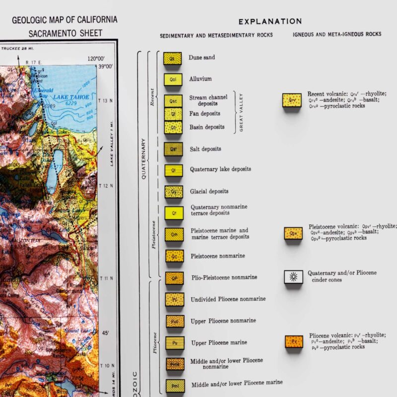 Sacramento Map 1965, Geology :Shaded relief map – flat print (not a 3D raised map)
