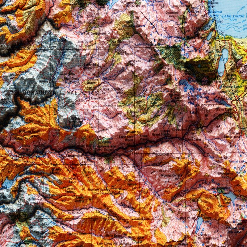 Sacramento Map 1965, Geology :Shaded relief map – flat print (not a 3D raised map)