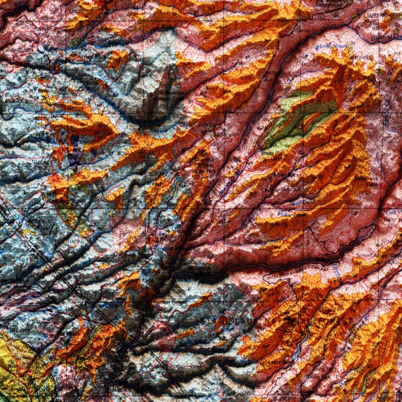 Sacramento Map 1965, Geology :Shaded relief map – flat print (not a 3D raised map)