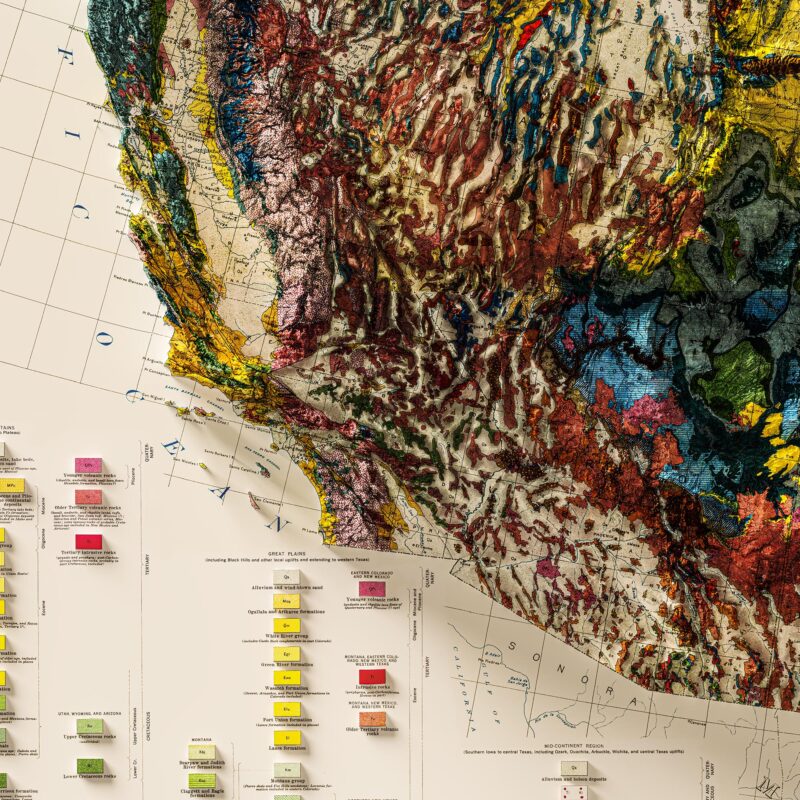USA Map 1932, Geology :Shaded relief map – flat print (not a 3D raised map)