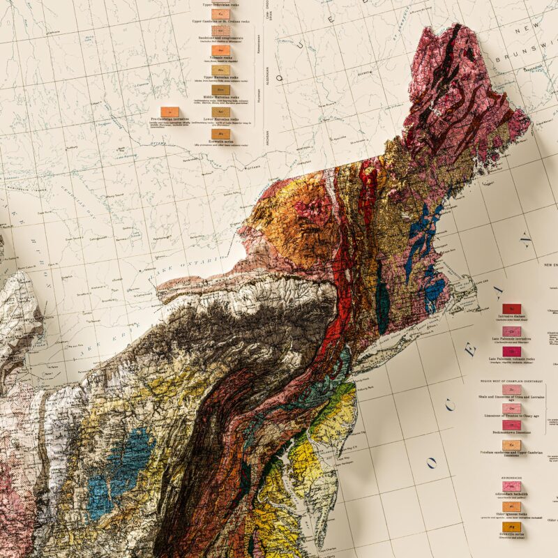 USA Map 1932, Geology :Shaded relief map – flat print (not a 3D raised map)