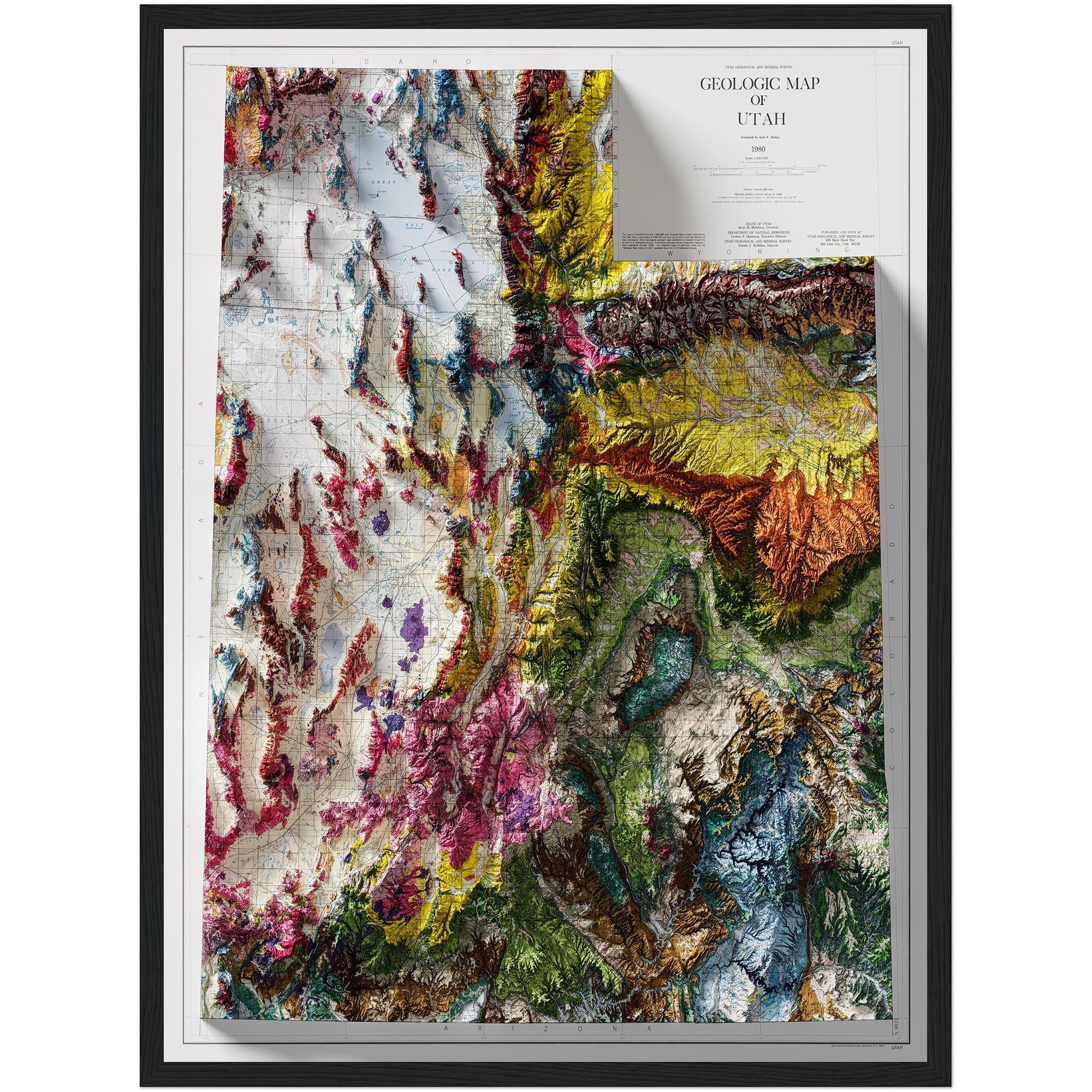 Utah Geologic Map 1980 :Shaded relief map – flat print (not a 3D raised map)