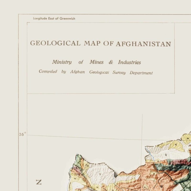 Afghanistan 1969, Geology :Shaded relief map – flat print (not a 3D raised map)