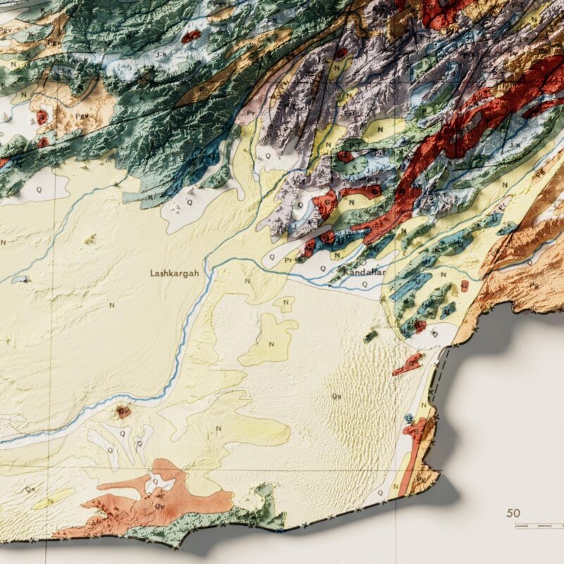 Afghanistan 1969, Geology :Shaded relief map – flat print (not a 3D raised map)