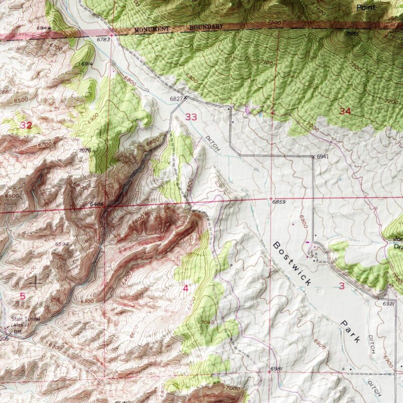 Red Rock Canyon Map 1955, Topography :Shaded relief map – flat print (not a 3D raised map)